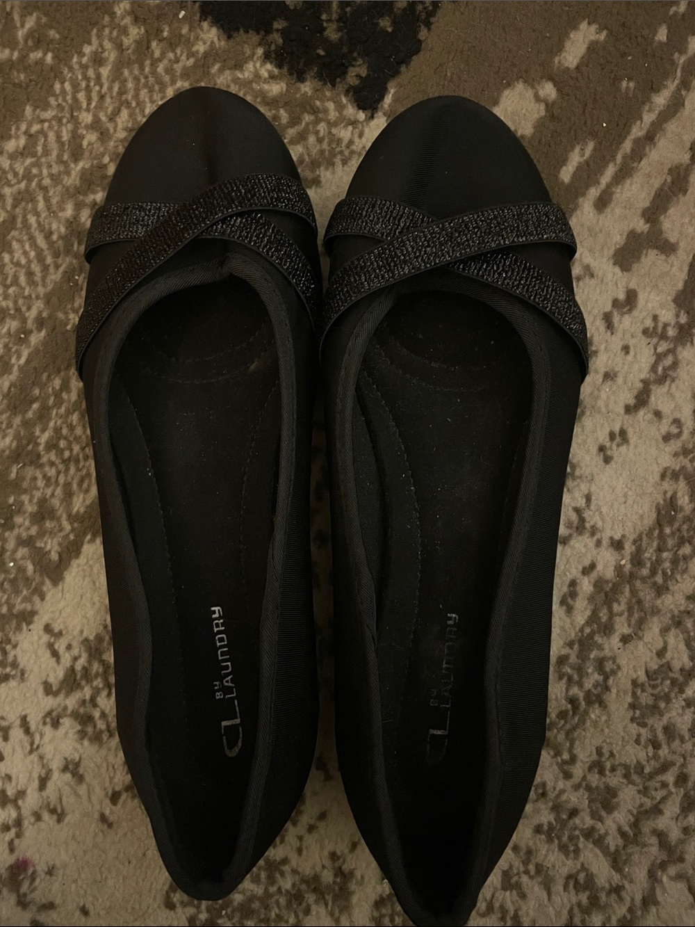 Laundry By Shelli Segal Black Crystal-Trim Ballet Flats